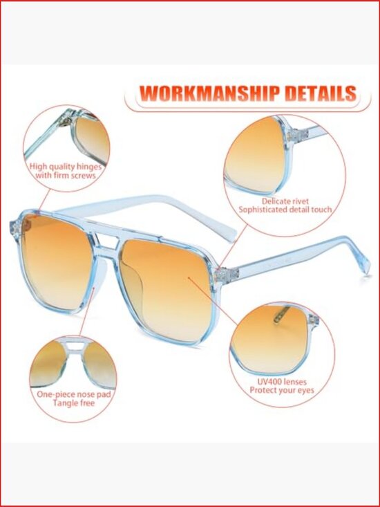 Retro Aviator Square Sunglasses, Fashion 70s Glasses, UV400 Protection